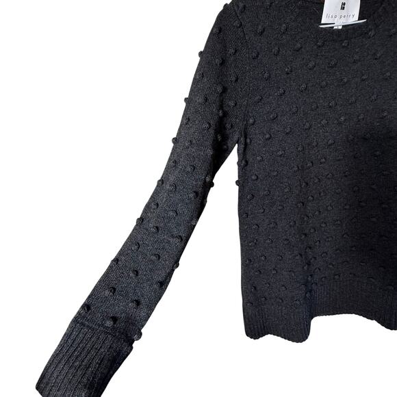 Lisa Perry Pom Pom Knit Sweater SZ S Merino Wool Cashmere Preppy Classic Cozy - Picture 3 of 8